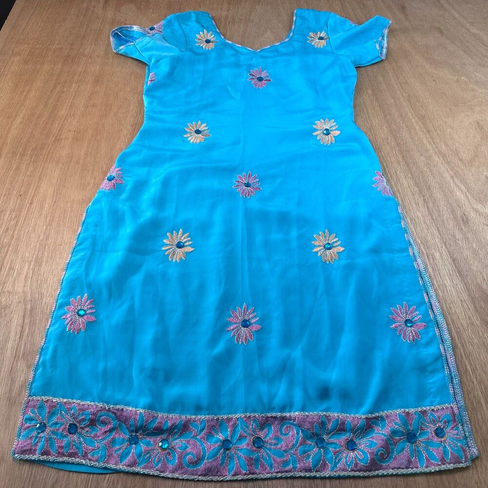 Tiffany Fashions Dress Womens S Blue Embroidered Boho Slit Resort